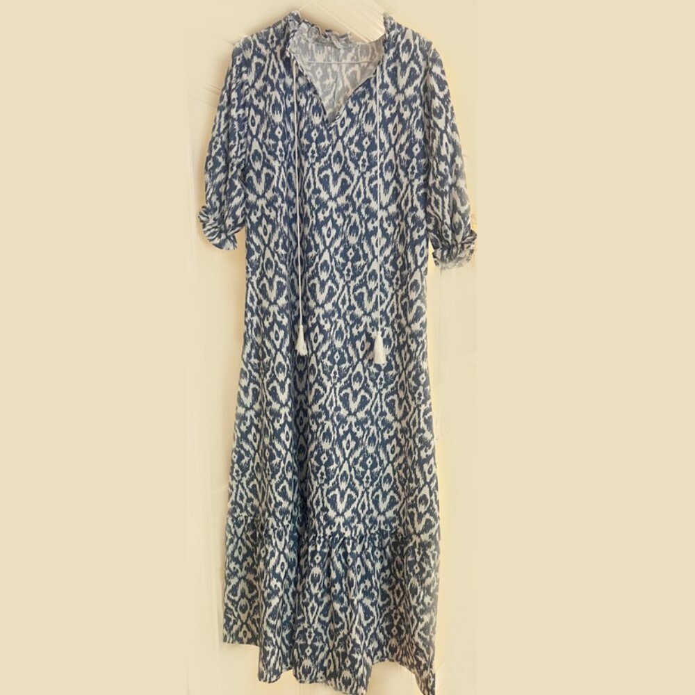 Blue & White Boho Maxi Dress - XL - Picture 2 of 4